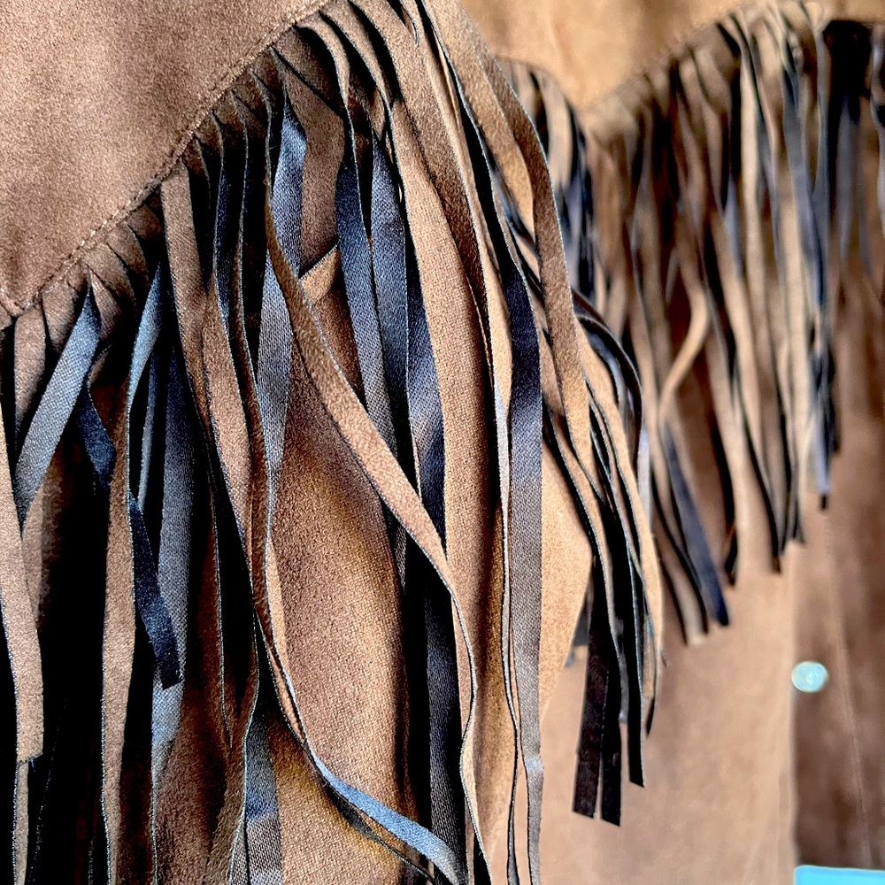 Faux suede fringe brown jacket